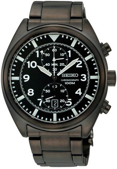 Men's Black Seiko Chronograph Watch SNN2