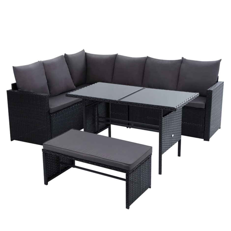 Gardeon Outdoor Furniture Dining Sofa Set Lounge Wicker 8 Seater Black