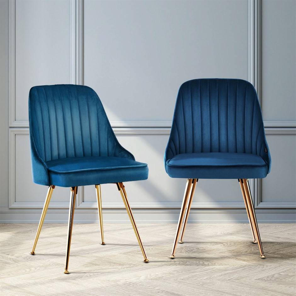 Artiss Dining Chairs Retro Velvet Blue x