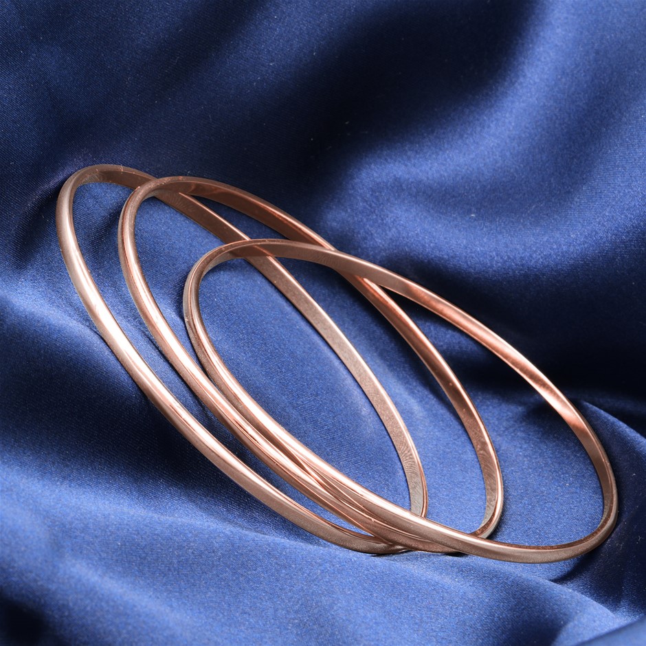 18ct Rose Gold Plated Triple Bangle Set Auction 0001 2538953 Grays