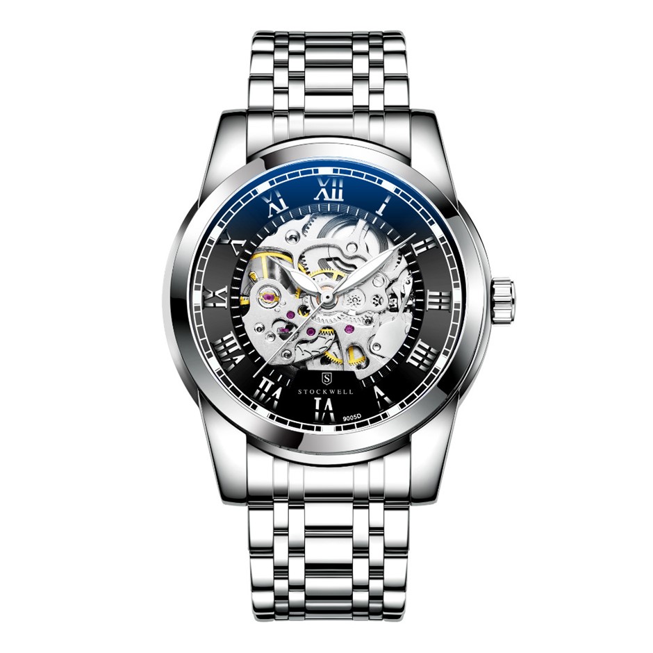 Men’s Stockwell Automatic watch, skeleton dial, stainless steel strap ...