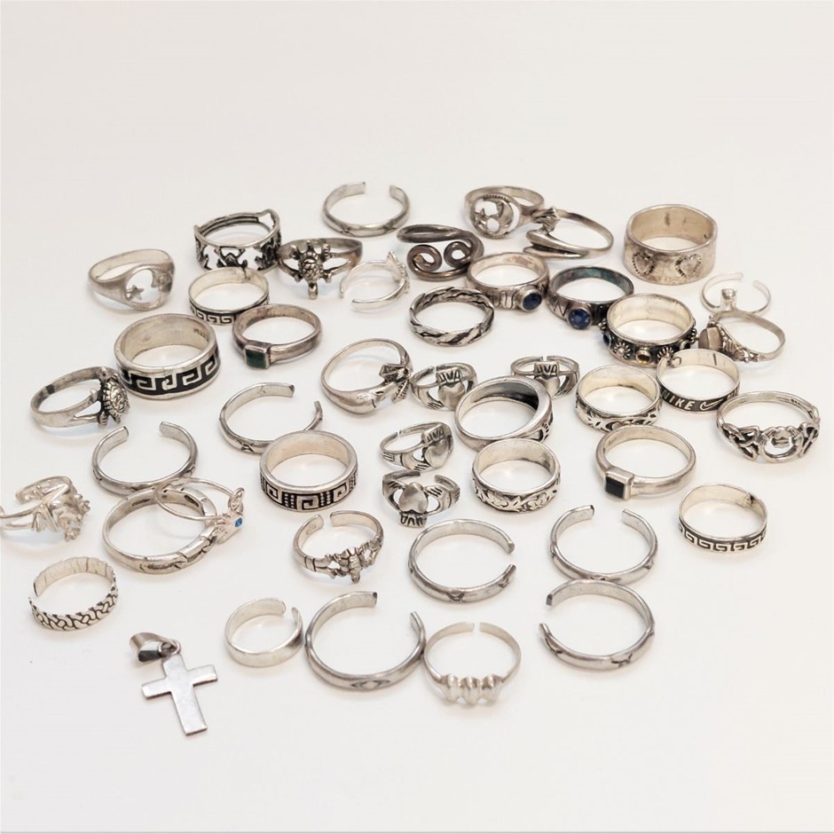 Bulk Lot of Sterling Silver Rings. Assorted designs and sizes Auction ...