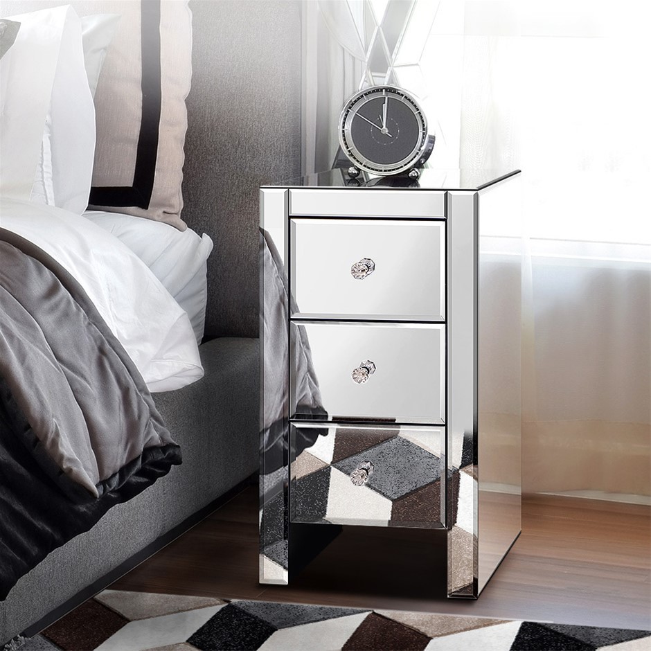 ALFORDSON Bedside Table Mirrored Cabinet Nightstand Side End Table Drawers