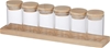 PANTRY 6pce Spice Jar Set, Wooden Base, Multicolored.  Buyers Note - Discou