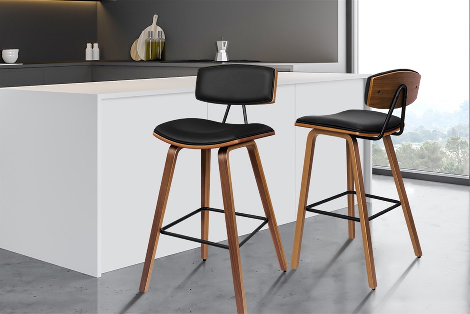 ALFORDSON 2x Wooden Bar Stools Mabel Kitchen Dining Chair Vintage BLACK