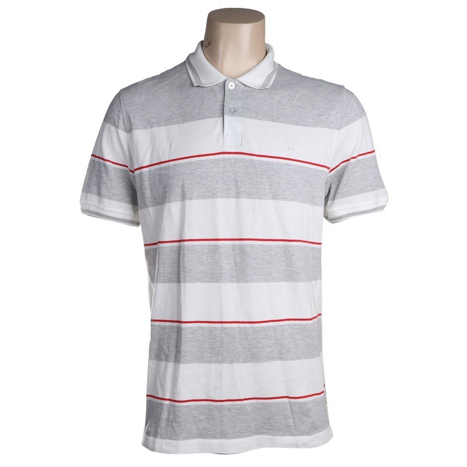 SPORTSCRAFT Men's John Stripe Polo, M, Charcoal/ Red/White. Buyers Note -