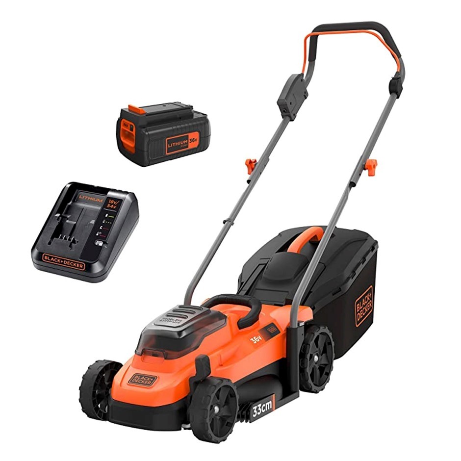BLACK+DECKER 36V LithiumIon 33cm Lawnmower Kit 2.0Ah. Battery Powered