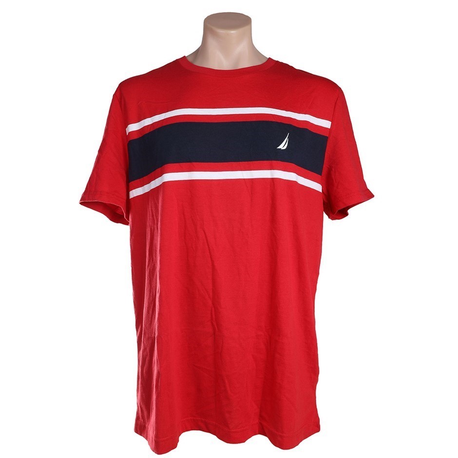 NAUTICA Men's Tee, Size L, Cotton, Red/White/Navy. Buyers Note - Discount