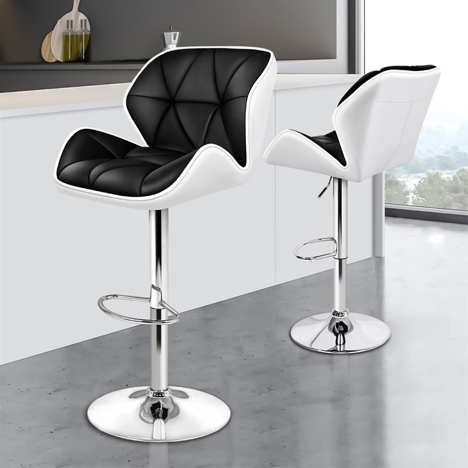 Buy Bar Stools 2x Willa Kitchen Gas Lift Swivel Chair Leather BLACK ...