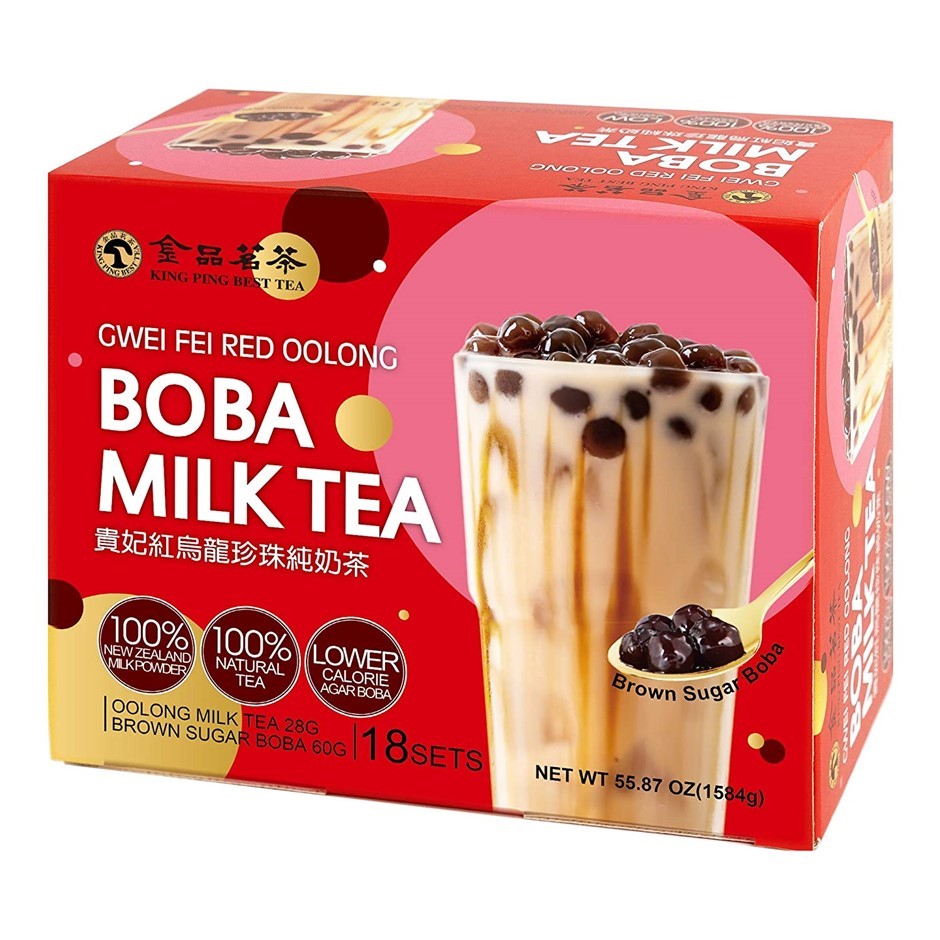 18 x GWEI FEI RED OOLONG Tea Latte w/ Boba Packets, Single Serve