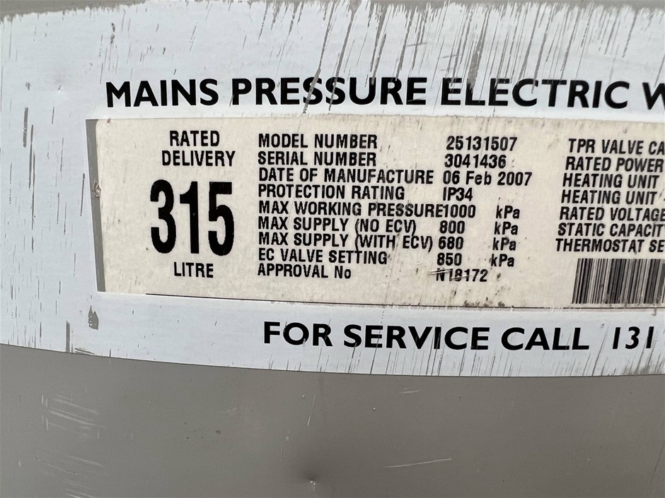 Everhot 315 Electric Hot Water System Auction (0025-3021637) | Grays  Australia