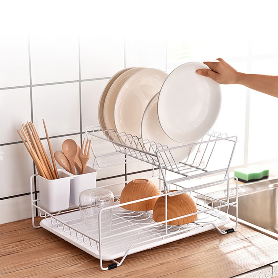 Kitchen 2-Tier Dish Drainer Storage Rack