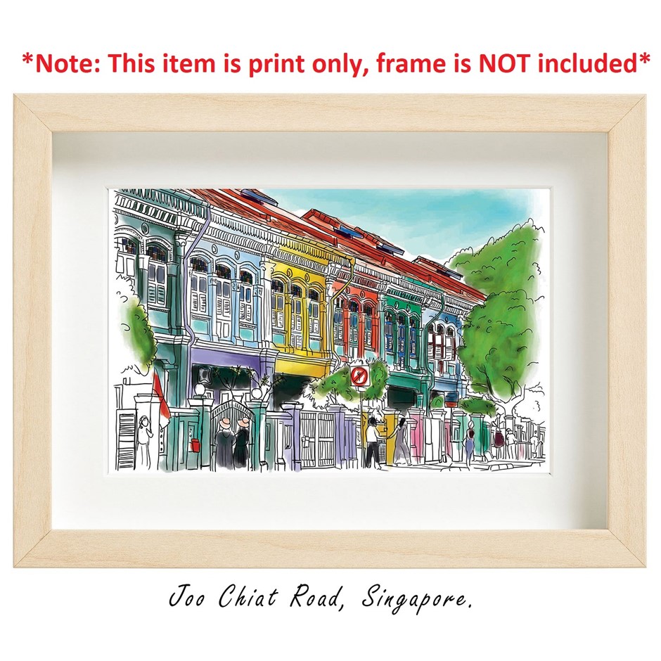 Art Deco, Wall Art Print, Line Art Drawing of Joo Chiat Road, Singapore