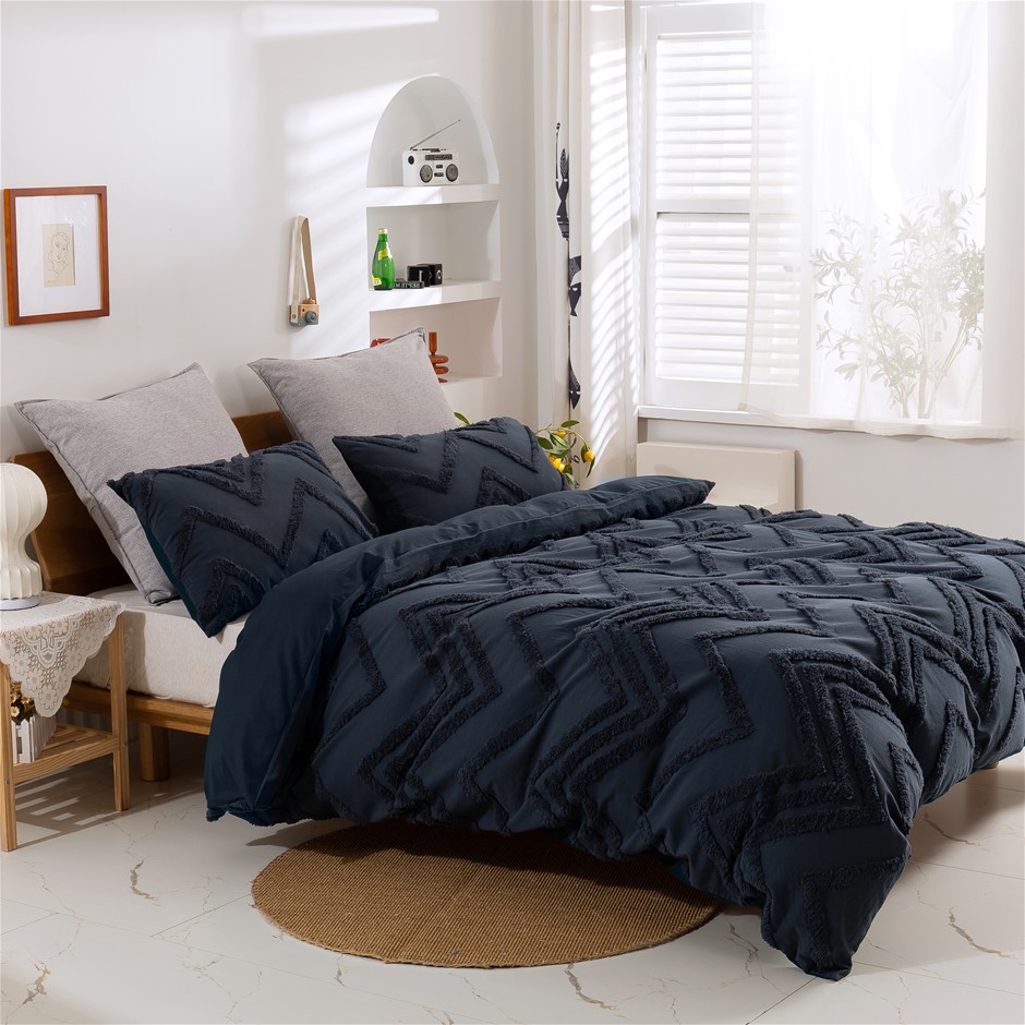 Buy Dreamaker Tufted Washed Vintage Cotton Quilt Cover Set Molly Charcoal King Grays Australia