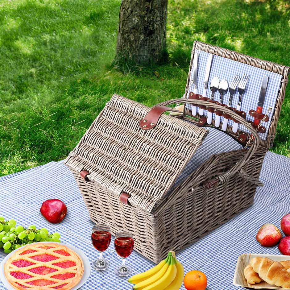Alfresco 4 Person Picnic Basket Set Insulated Blanket Bag main image 0