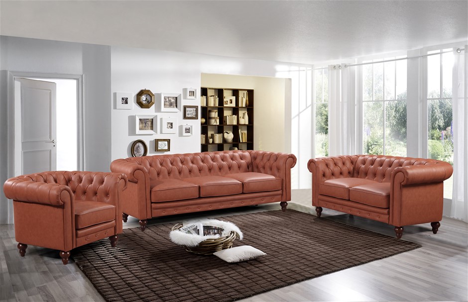 Buy 3+2 Seater Brown Sofa Lounge Chesterfireld Style Button Tufted ...