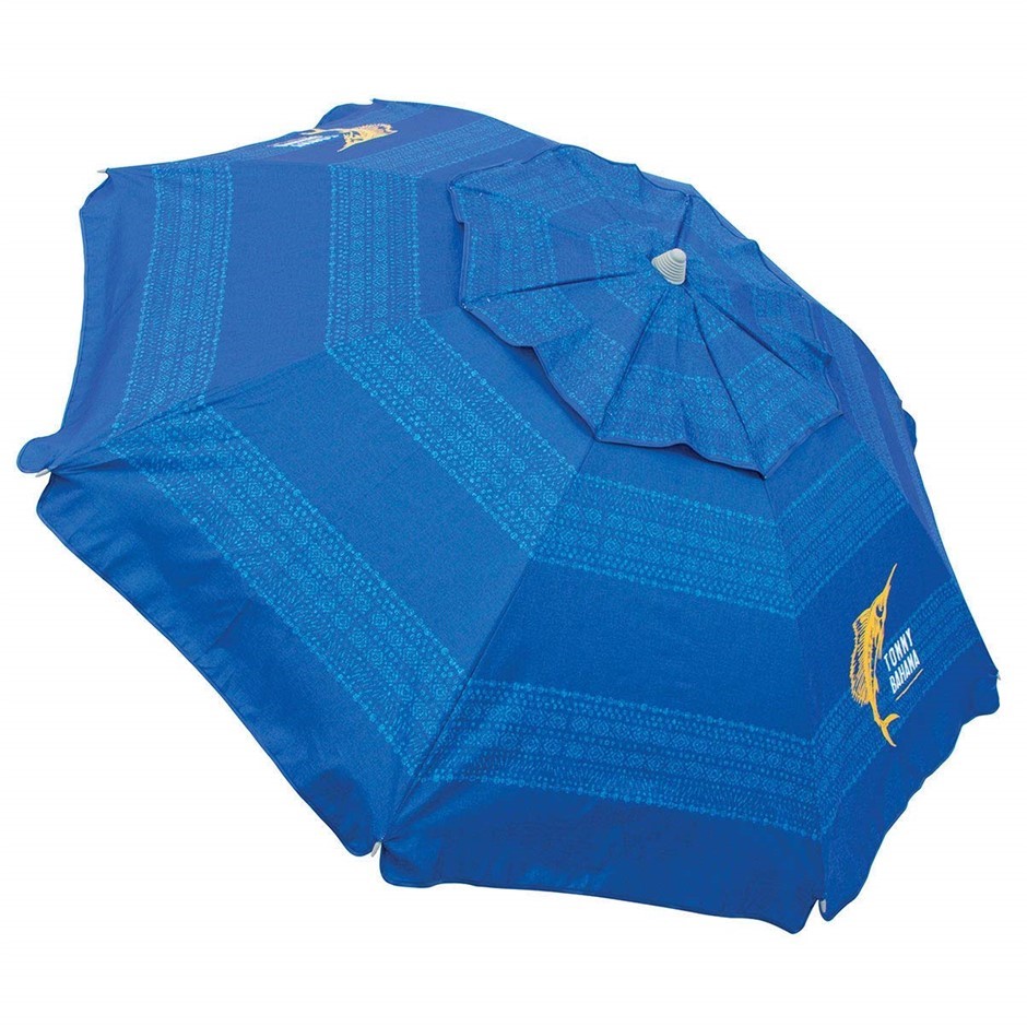 TOMMY BAHAMA Sand Anchor Beach Umbrella, Blue. NB: Has been used.