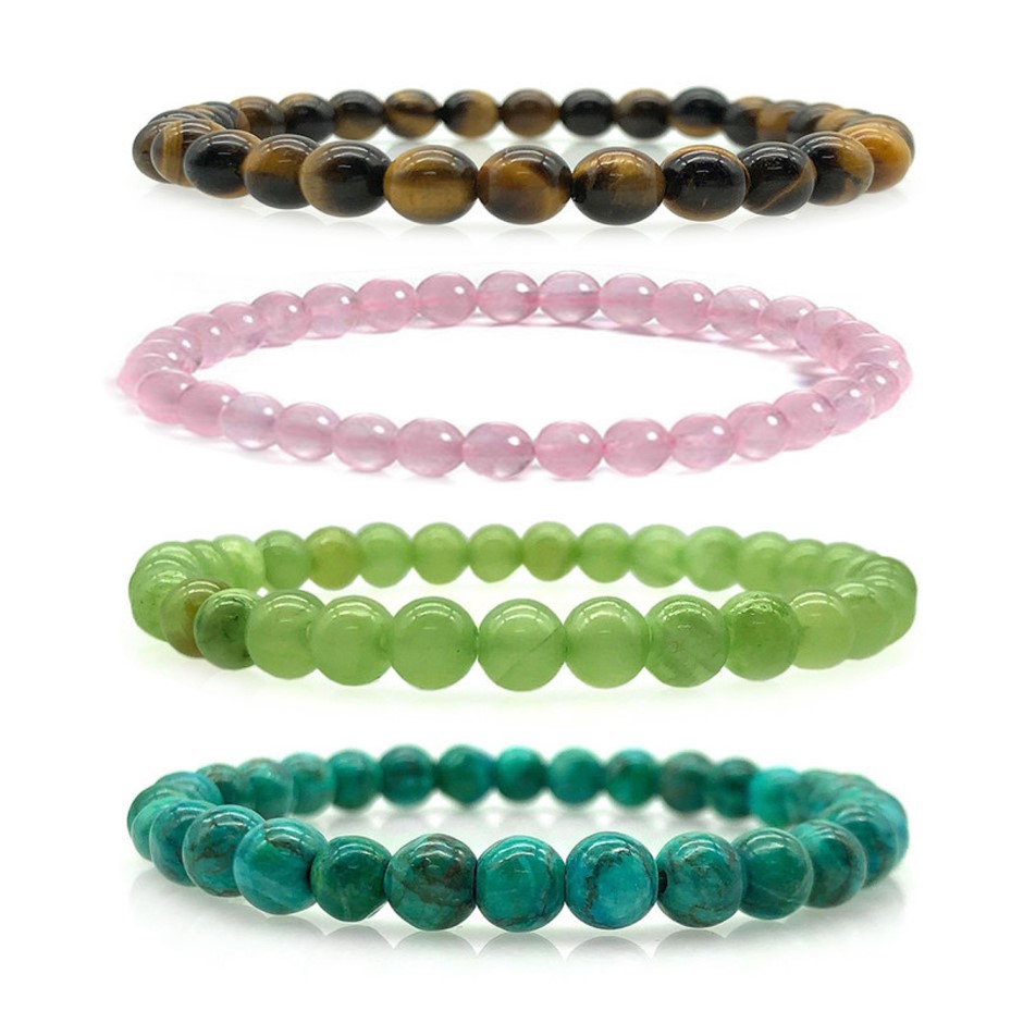 Tiger Eye, Rose Quartz, Floral Jade & African 'Jasper' Turquoise Set