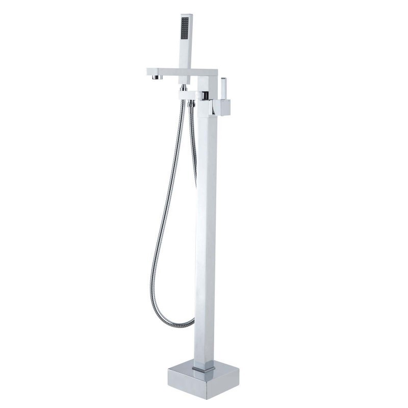 Square Chrome Freestanding Bath Mixer Wi