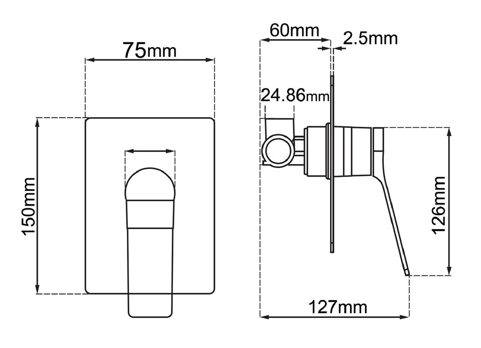 RUSHY Series Square Black Built-in Showe