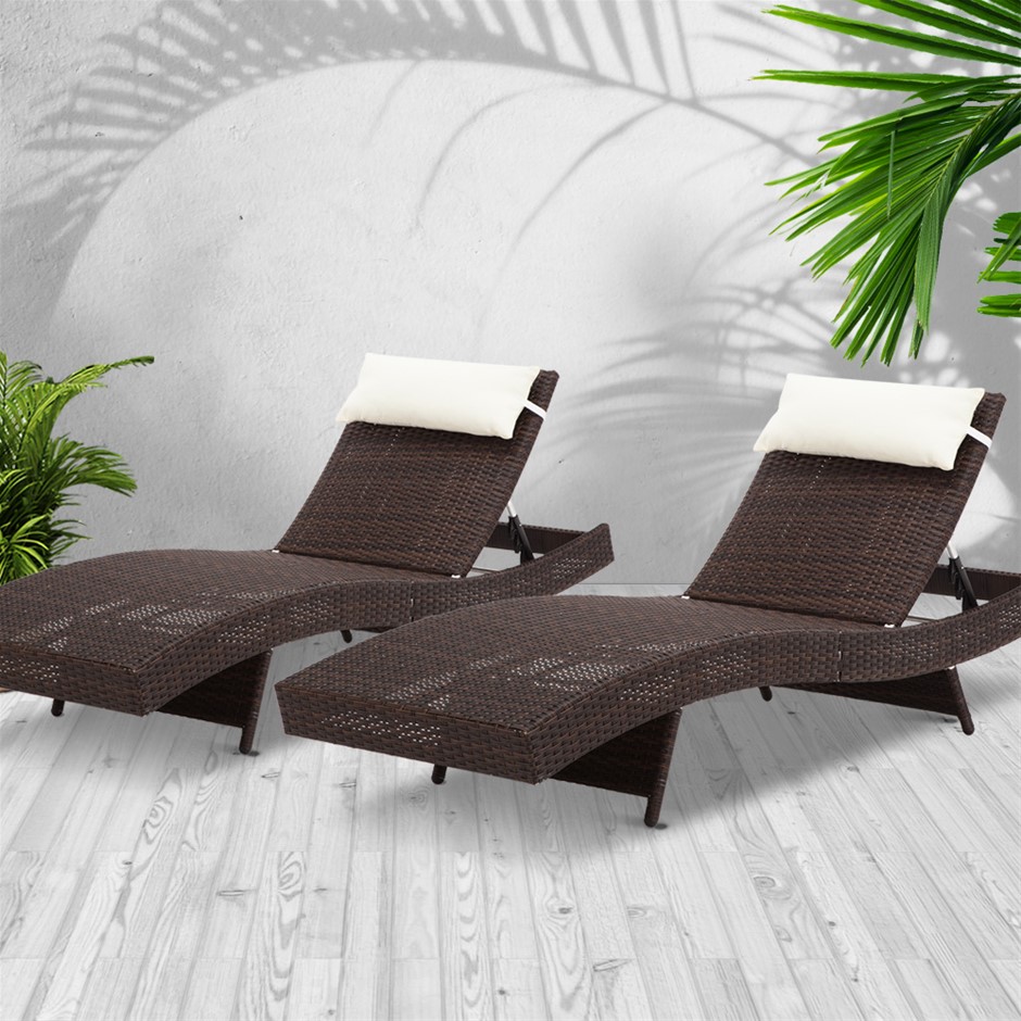 2x Outdoor Recliner Chair - Brown
