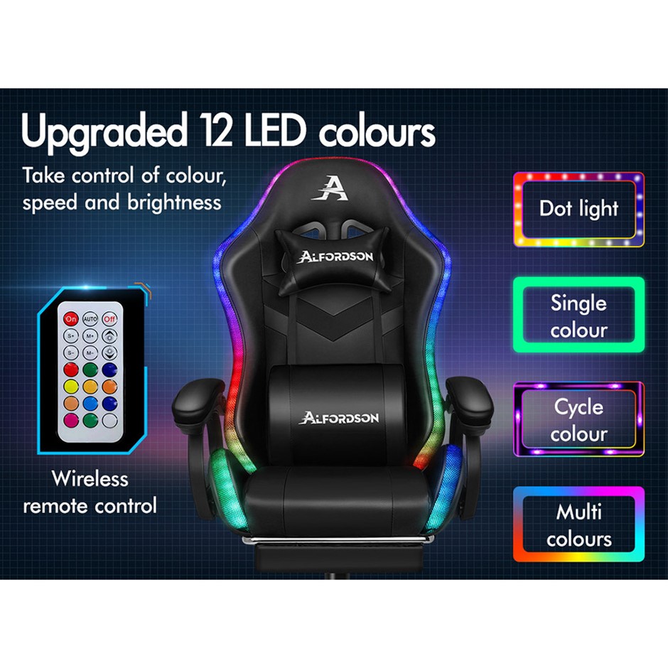 Buy ALFORDSON Gaming Office Chair 12 RGB LED Massage Computer Seat