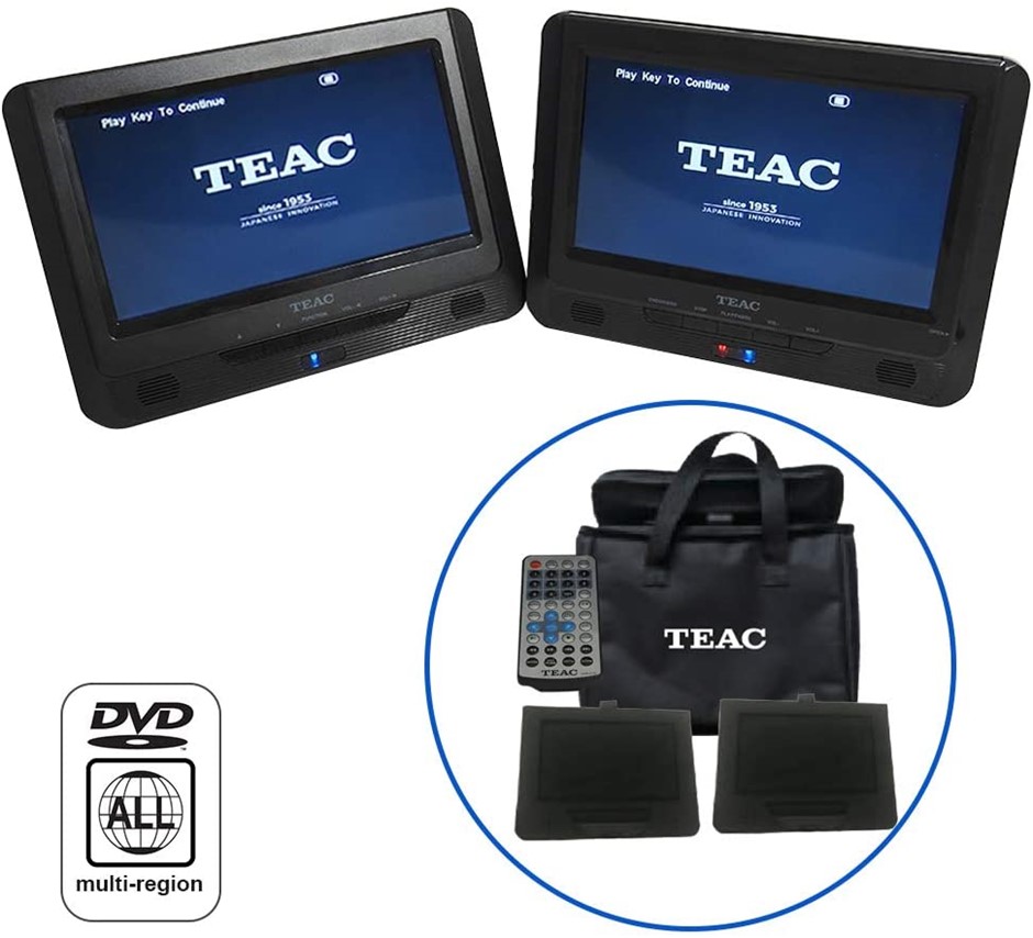 TEAC 9" Twin Screen in car Portable DVD Player. black. NB Minor use, CD pl Auction (0004