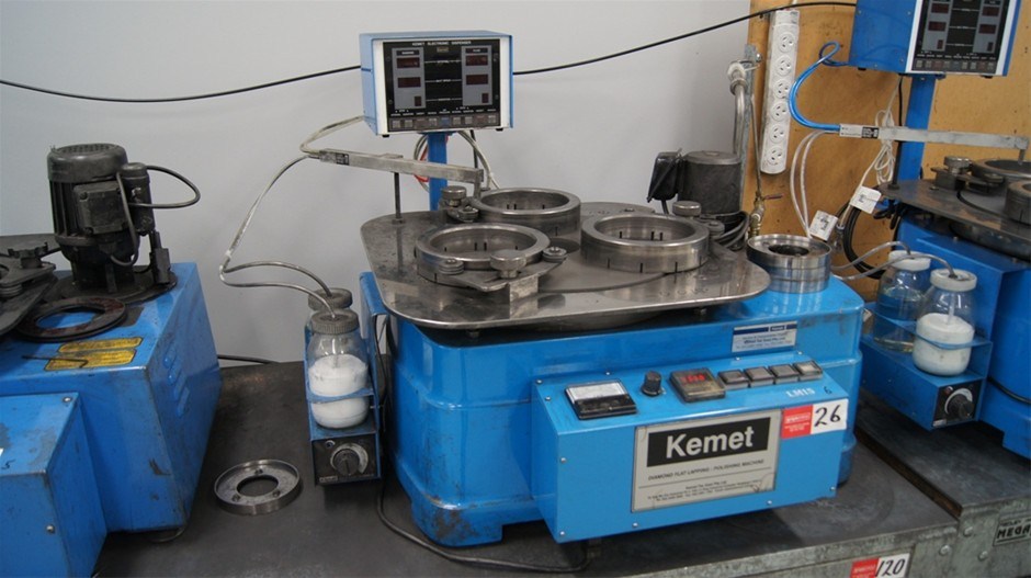 Lapping machine, Kemet LM15, electronic oil and paste dispenser