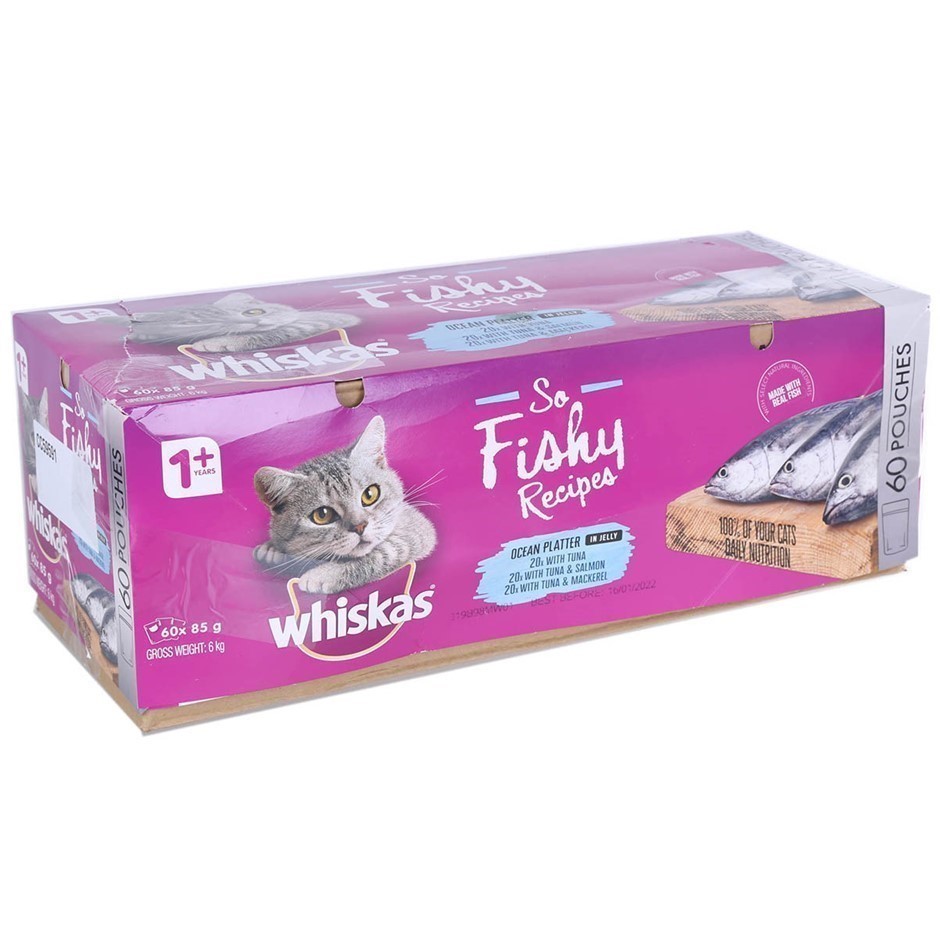 60 x Pouches WHISKAS So Fishy Ocean Platter Recipes, 85g Comprised Of: 20 x