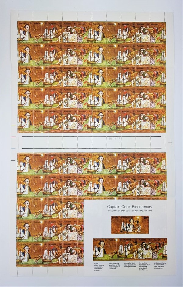 Captain Cook Bicentenary Complete Stamp Sheet of 100 Stamps Auction (00412546586) Grays Australia