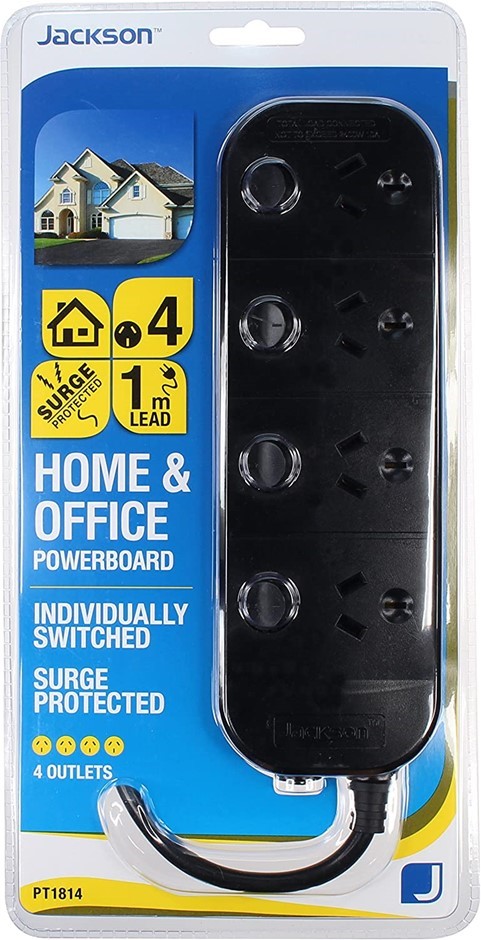 JACKSON 4 Way Individually Switched Surge Protected Powerboard.