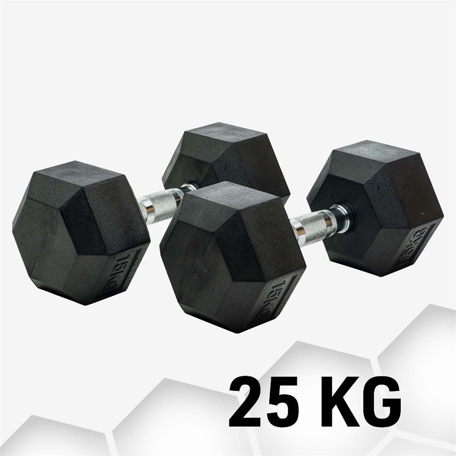 Rubber Hex Dumbbell - 27.5kg - Pair Auction (0034-5050396) | Grays ...