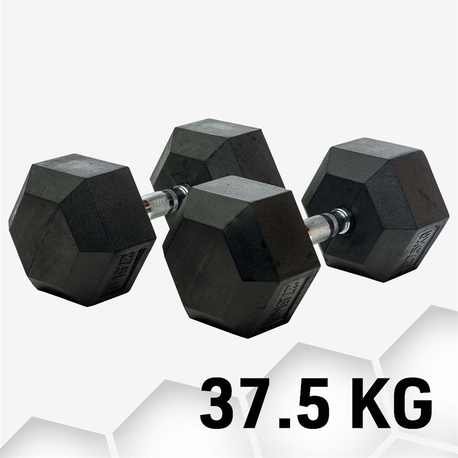 Rubber Hex Dumbbell 37.5kg Pair Auction (00225050396) Grays