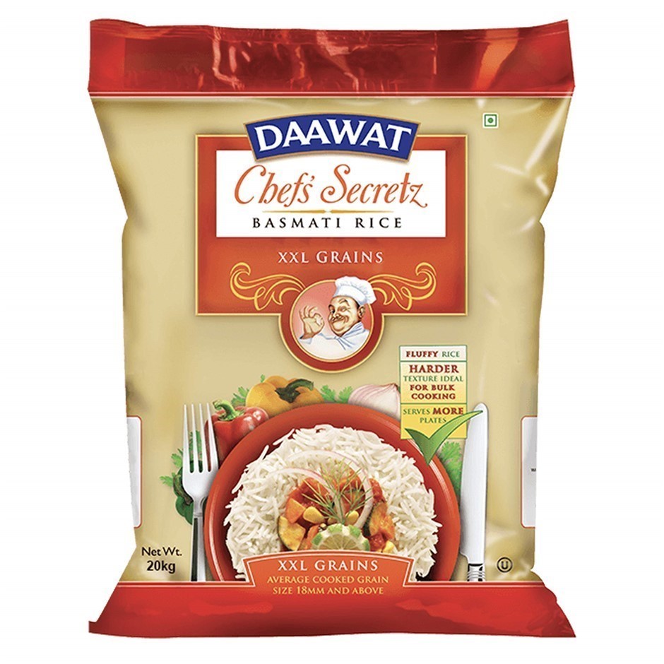 DAAWAT Chef's Secretz Basmati Rice, XXL Grains, 20kg. NB Damaged bag