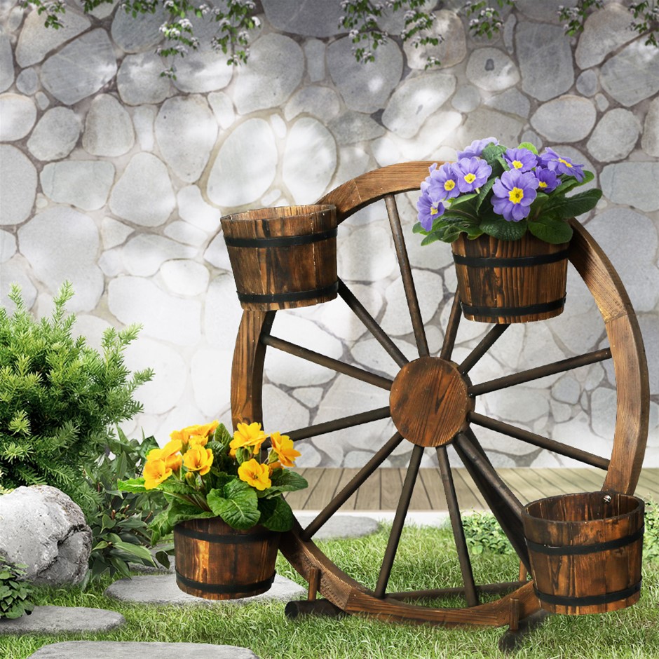 Gardeon Garden Ornaments Wooden Wagon Wh