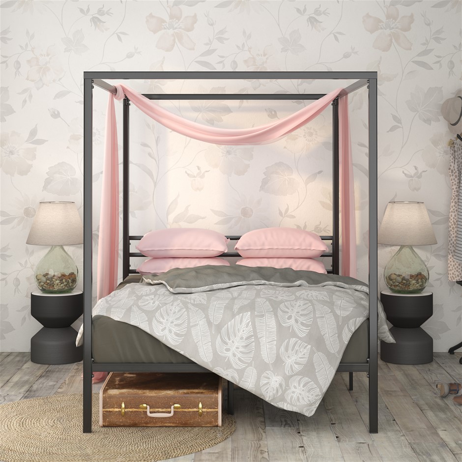Zinus Metal Canopy Bed Black Queen Auction (00262187550) Grays