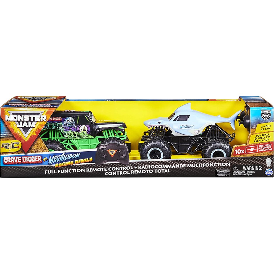 MONSTER JAM RC Grave Diggers VS Megalodon Racing Rivals 2 Pack, 1:24 ...