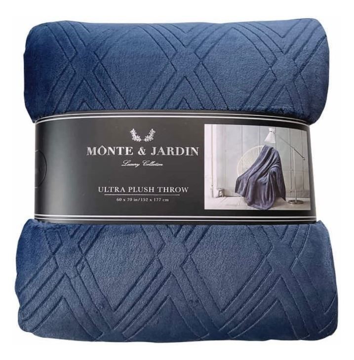 MONTE & JARDIN Ultra Plush Throw Blanket, 152cm x177cm, Navy Blue