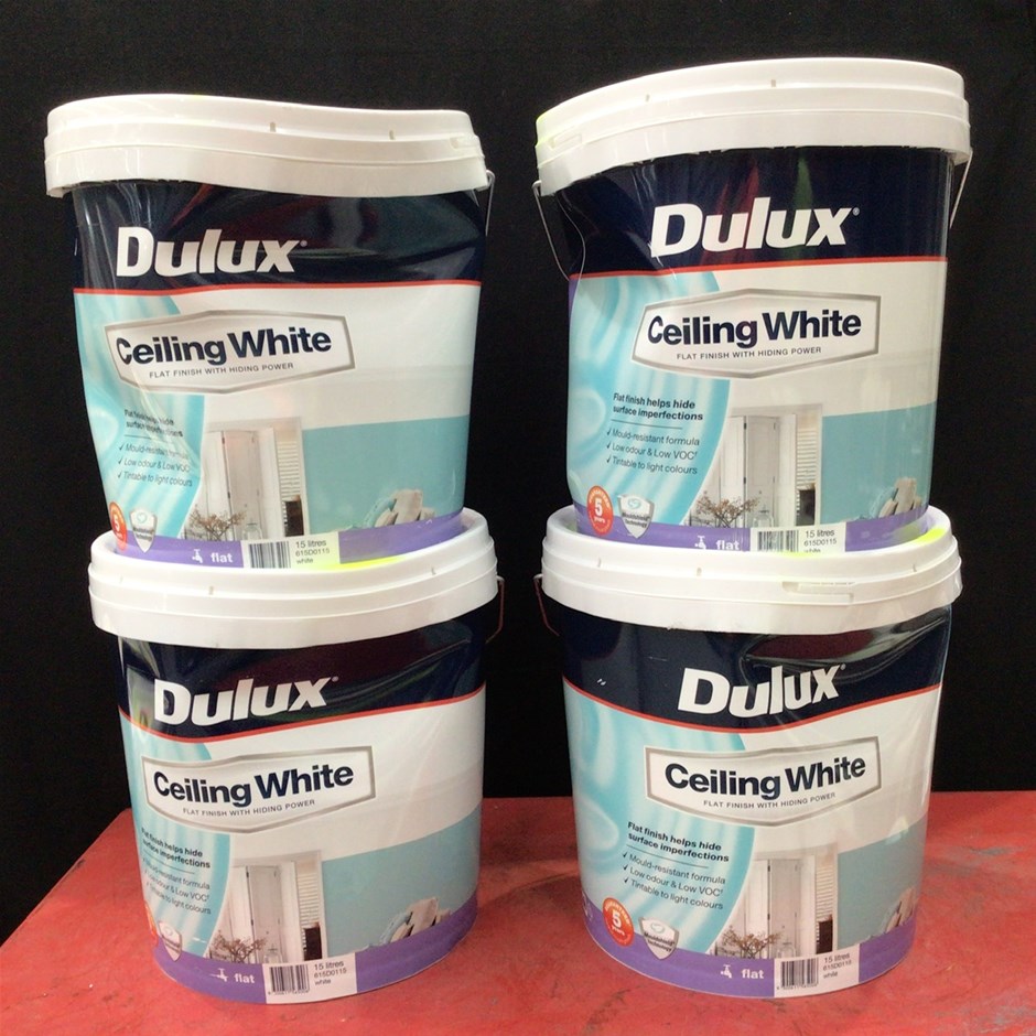 4 x 15 Litre Tubs of Dulux Ceiling White Paint Auction (00123025610