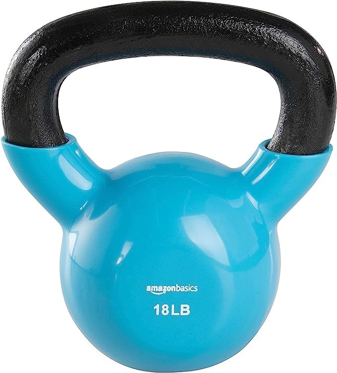 AMAZON BASICS Vinyl Kettlebell, 18lb, Blue.