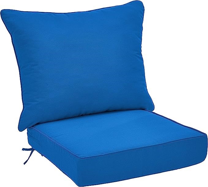 AMAZON BASICS UV Resistant Deep Seat Patio Seat and Back Cushion Set, Blue.