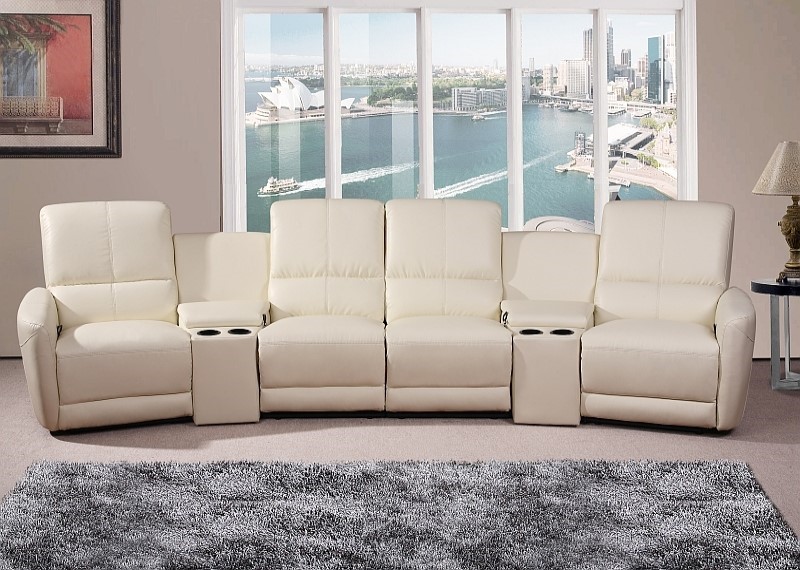 Oscar 4 Seater Home Theatre Reclining Lounge White Auction