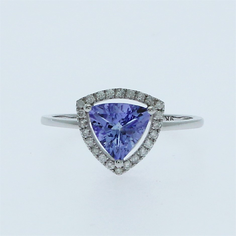 Tanzanite & Diamond Ring in 9ct White Gold