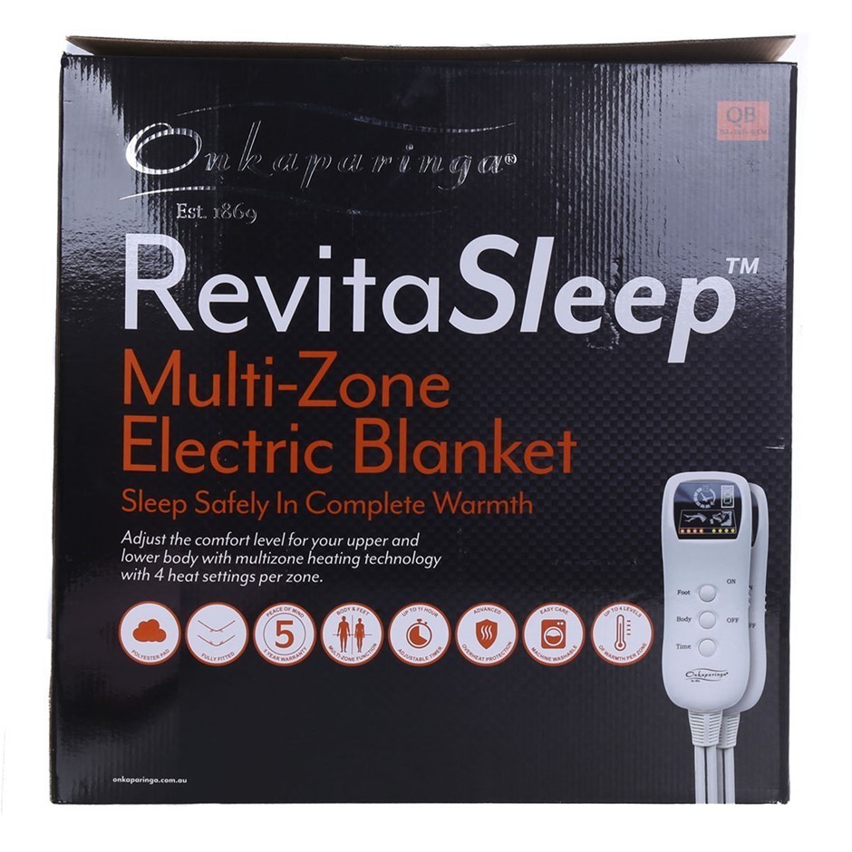 ONKAPARINGA RevitaSleep Multi- Zone Electric Blanket, Queen. NB: Damaged pa