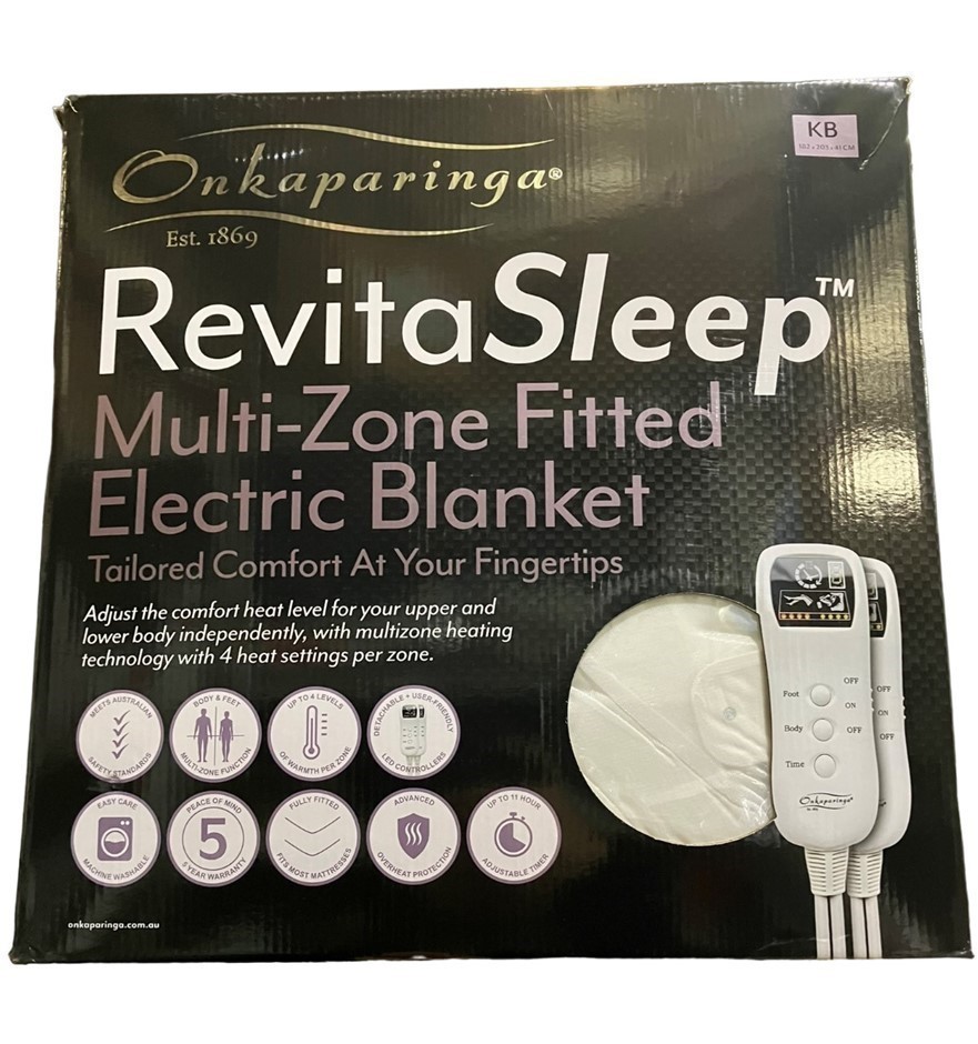 ONKAPARINGA RevitaSleep MultiZone Fitted Electric Blanket, King 182cm x 20 Auction (0267