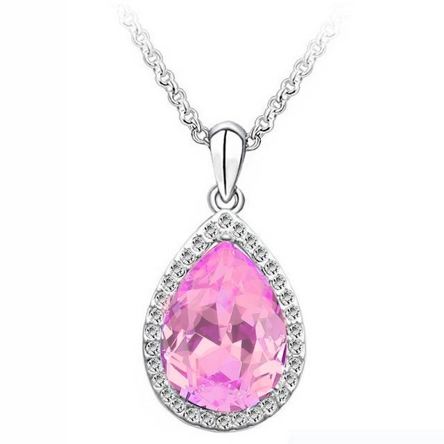 Simulated Diamond Large Statement Pink Teardrop Pendant Necklace in