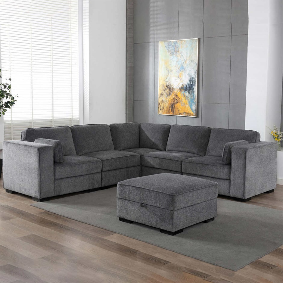 ZOY Brookhaven 6piece Fabric Sectional Lounge, Grey, 279 x 275 x 91cm