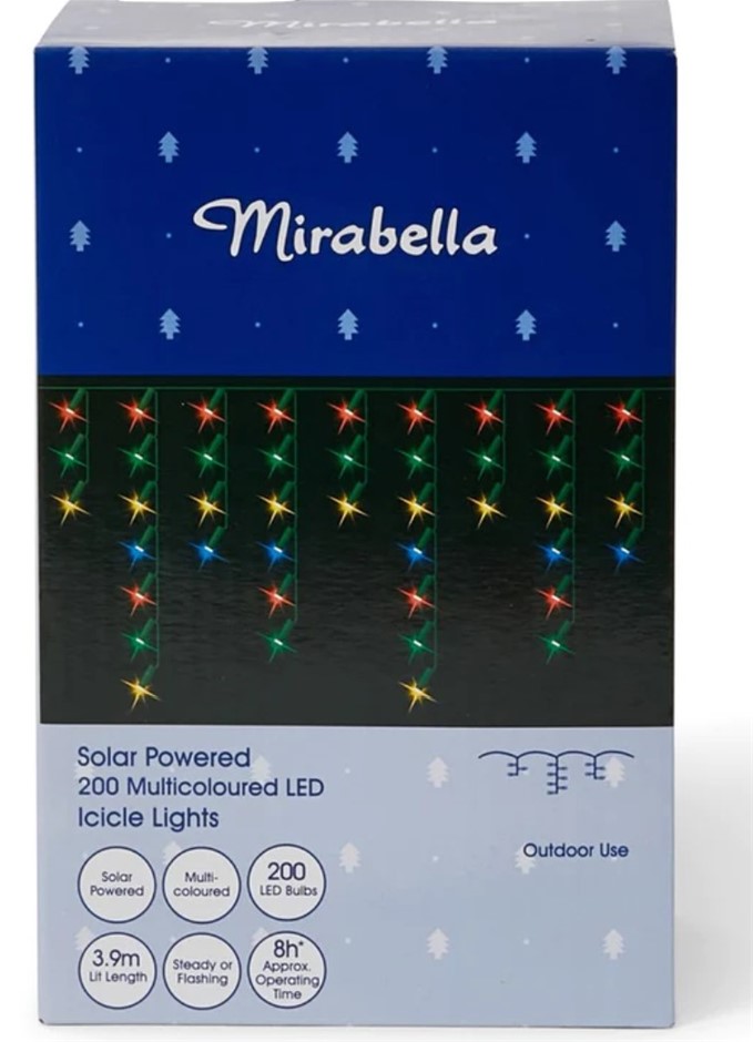 6 x MIRABELLA Christmas Solar Powered 200 LED Icicle Lights