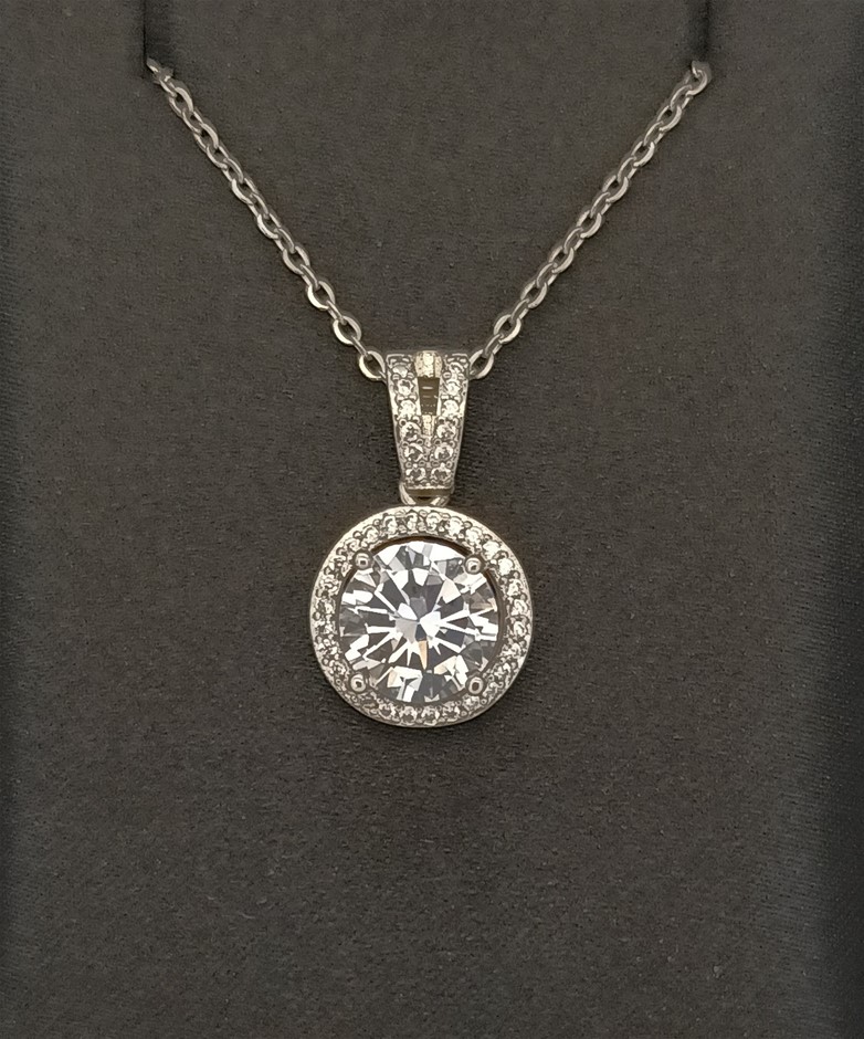 3.0CT GRA White Brilliant Cut Moissanite Pendant with Chain Auction ...