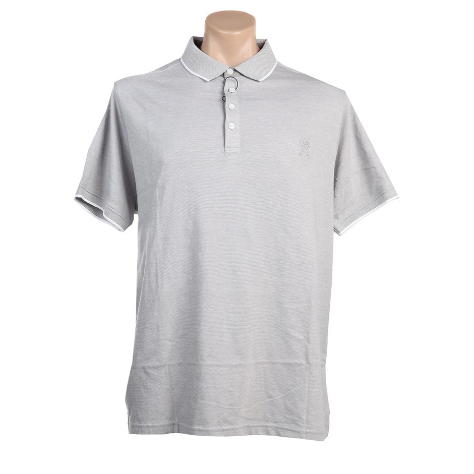 JEFF BANKS Men's Fine Striped Polo, Size M, 100% Cotton, Grey Marle, K43301